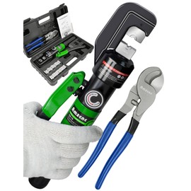 AMZCNC Hydraulic Cable Lug Crimper 8 US TON 12 AWG to 00 (2/0) Electrical Terminal Cable Wire Tool Kit with 9 Die (Crimping Tool and Copper wire scissors)