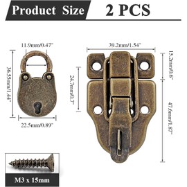 Waziaqoc 2PCS Antique Bronze Toggle Latch with Lock, Iron Hasp Latch Retro Style Decorative Hasp Latch Catch Hardware for Wooden Box Cabinet Chest Jewelry Box