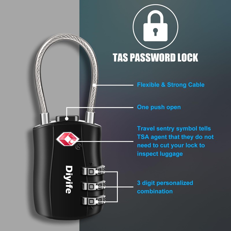 Diyife TSA Luggage Locks, [Newest Version][2 Packs] 3-Digit Security Padlock,
