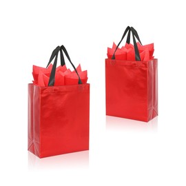 KEYYOOMY 20 Pcs Red Reusable Gift Bags with Handles Medium Size Reusable Gift Bags with Tissue Paper Party Favor Bag (8x4x10 In, Red, 20 Pcs)