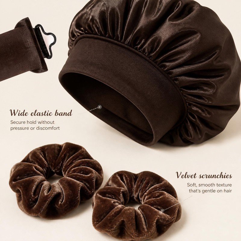 8 Pcs Brown Hair Rollers with Hooks & Satin Hat