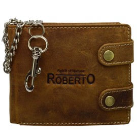 Wild Things Edition Men's Biker Genuine Leather Wallets with Trouser Chain and RFID, Cross Brown, Modern