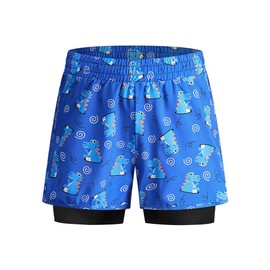 NautySaurs Big Boys Swimming Trunks 2 in 1 Teen Swim Shorts Quick Dry Swimwear Compression Liner Beach Board Surfing Shorts, Dinosaur, 14-15 Years