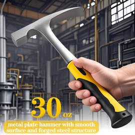 30oz Tinner's Hammer with gloves - Forged Steel Sheet Metal Hammer with Shock-Absorbing Grip for HVAC, Welding & Metal Fabrication - Professional-Grade Tinsmith & Chipping Tool