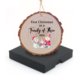 Rustic Wood Slices Ornament, 3"-3.3" Wood Slice of First Christmas as a Family of Three, Natural Wooden Circles for Hanging Decorative Wood Ornaments for Celebrate The New Born
