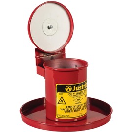 Justrite 0.45 Gallon Galvanized Steel Mini Countertop Oily Waste Can, 10.5" x 7" Metal Oil Rag Safety Can with Hand Operated Self-Closing Lid for Oily Rag Disposal, Made in The USA, Red, 09400