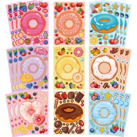27-Piece Doughnut DIY Sticker Set for Children, Doughnut Make-a-Face Art Craft Set, Doughnut Birthday Party Decorations, Goodie Candy Bags Filler, Party Gift Set