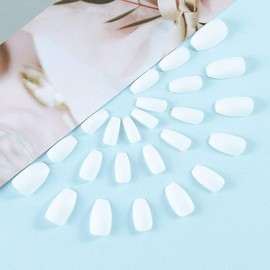 PUSCOBSY Press on Nails Medium Coffin Fake Nails White False Nails Matte Acrylic Nails Full Cover Artificial Stick on Nails for Women and Girls 24PCS