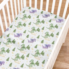 Fairy Tale Dragons Baby Crib Sheets for Boy Girl 52"x28" Fantasy Dragon Stars Clouds Forest Soft Fitted Nursery Bed Sheets Cute Animal Baby Sheet for Standard Crib Mattress & Toddler Bed Mattress