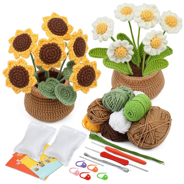 Iuuidu 2PCS Crochet Kits for Beginners, Flower Crochet Kit, Crochet