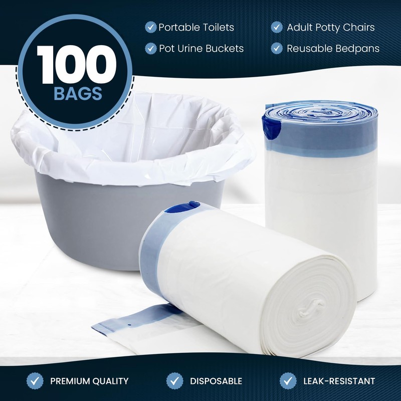 MED PRIDE Disposable Bedside Commode Liner Bags [Pack of 100]-