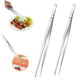 2Pcs Stainless Steel Kitchen Tweezers, 10-Inch Culinary Fine Tweezer Tongs Food Tongs for Cooking Tongs with Precision Serrated Tips for Surgical & Sea Food (10-Inch/2Pcs)
