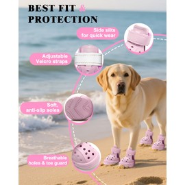 Tuqila Dog Boots for Hot Pavement & Snow, Waterproof Non-Slip Dog Shoes with Reflective Straps, Adjustable Pet Booties for Small to Large Dogs, Outdoor Paw Protection, 4Pcs