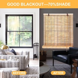 Bamboo Roller Shades Roman Shades for Window: Bamboo Blinds for Interior Windows and Outdoor Patio,Roll Up Blinds for Indoor Porch Light Filtering Sunshade,Easy to Install 24" W X 48" H