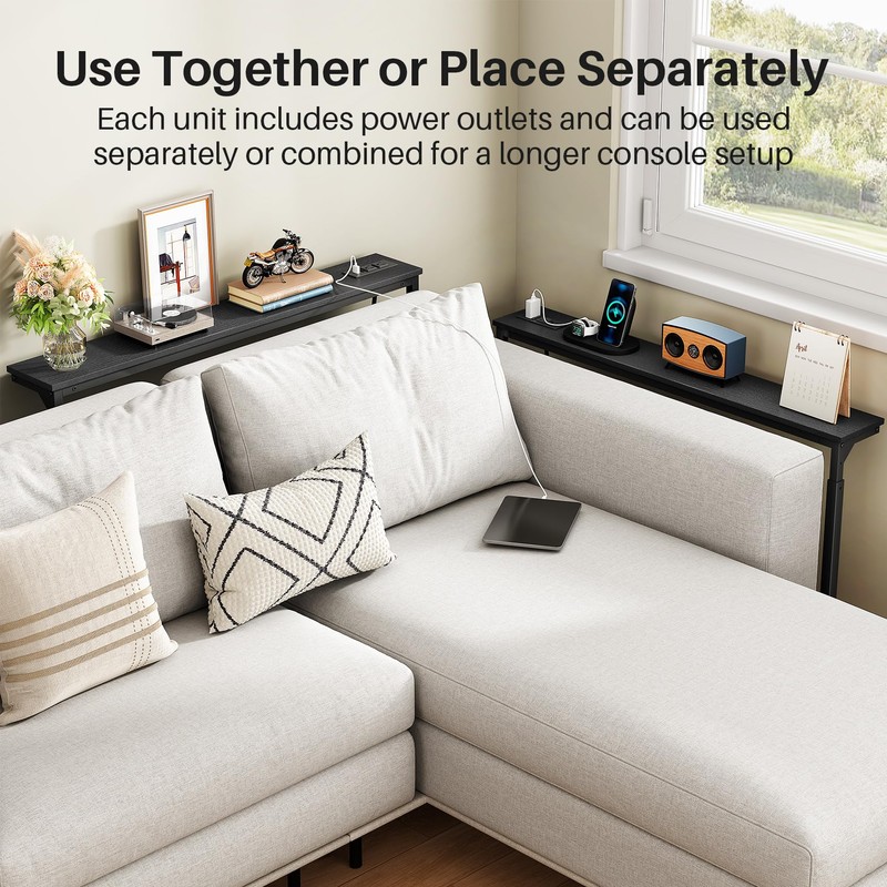 Kitstorack 2-Pack Black Narrow Console Table Behind Couch, Adjustable Height