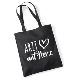 HUURAA Jute Bag Doctor with Heart Bag Cotton 10 Litres with Motif for the Greatest People Gift Idea for Friends and Family, black