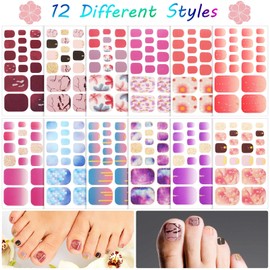 264 Pieces 12 Sheets Full Wraps Toenail Polish Stickers Mermaid Design Toenail Art Polish Stickers Strips Glitter Self-Adhesive Toenail Art Decals with Nail File for Women Girls (Minimalist Style)
