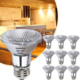 Ivyemons PAR20 Flood 39W 120V 480 Lumens- 9 Pack PAR20 Flood Light Bulbs with E26 Base, PAR20 Dimmable 2800K Warm White, Long Lasting 39W PAR20 Bulb for Recessed Lighting & Hood Range Light Bulbs