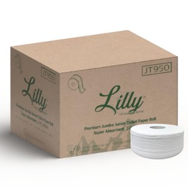 Lilly Junior Jumbo Toilet Paper Roll, White, 12 Rolls, 2-Ply, Premium Quality, 850ft