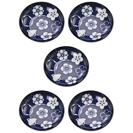 Mino Ware 145064 (5) Small Plates, Set of 5, Plum Chidori