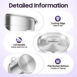 Stainless Steel Airtight Canisters, Rice Bucket Canister with Lids, Rice Bean Flour Oil Storage, Sturdy Locking Clamp Cereal Container for Storing a Wide Variety of Dry/Wet Foods (Stainless Steel 6L)