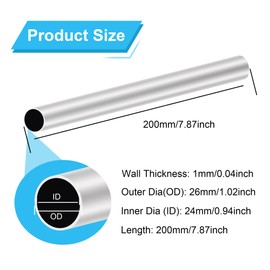LAVMHAB 6063 Aluminum Tube 26mm OD x 24mm ID 1.0mm Wall Thickness 200mm Length, Aluminum Round Tubing Seamless Straight Pipes (3pcs)