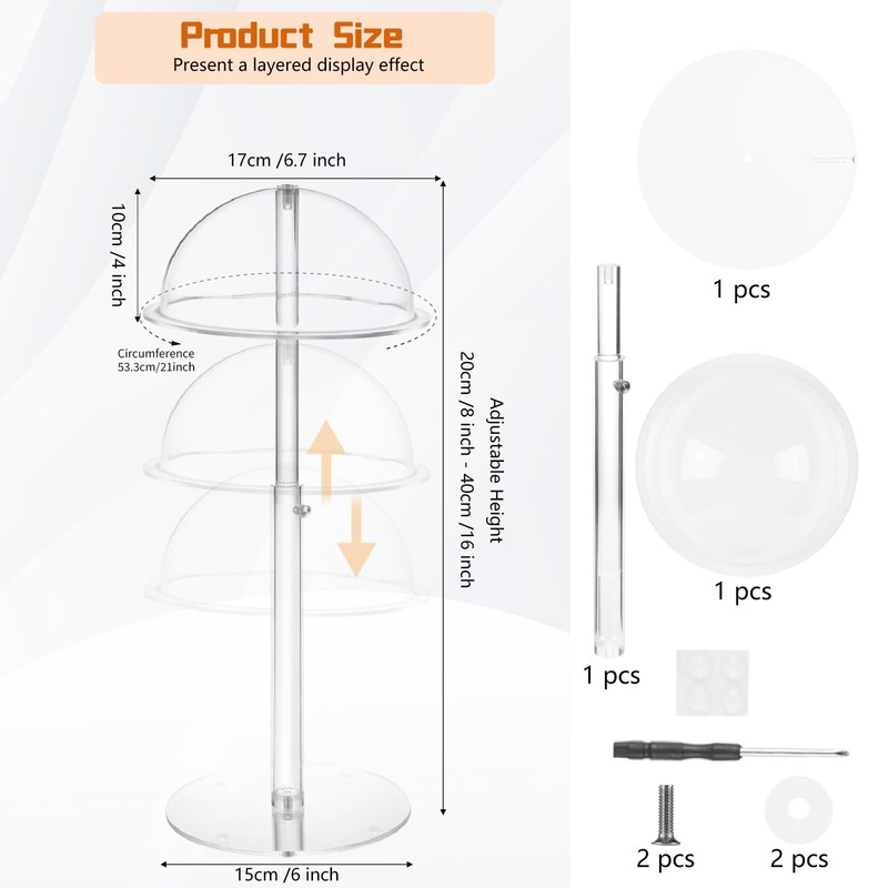 Hat Display Stands, 8" to 16" Adjustable Height Acrylic Cowboy