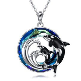 DAYLINLOVE Orca Necklace 925 Sterling Silver Two Killer Whale Pendant Necklaces Crystal Orca Jewelry Gifts for Women Men