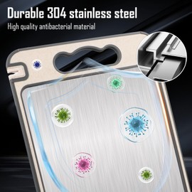 AKONE Stainless Steel Chopping Board, Double-Sided Chopping Board, Stainless Steel Cutting Board with Whetstone, Kitchen Chopping Boards with Carry Handle, Non-Slip, Dishwasher