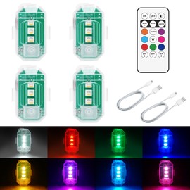 SEISSO 4-Pack Wireless Led Strobe Lights with Remote Control Anti-Collision Emergency Strobe Lights Kit Warning Hazard Flash Lights for Vehicles Cars Trucks Drone Bike, USB Charging, 8 Colors Changing