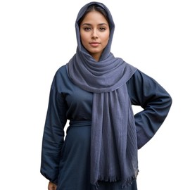 MiaoChoice Pure Color Cotton Linen Shawl Hijab For Muslim Women Oversized Lightweight Pashmina Headwraps Scarf With Tassels (6#DenimBlue)