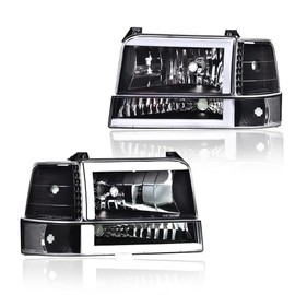 LQI LED DRL Headlights Assembly, Compatible with 1992-1996 Ford Bronco F150/ 92-97 F250 F350 Super Duty w/Corner Signal Headlights Assembly 6pc Clear lens Black Housing Clear Reflector