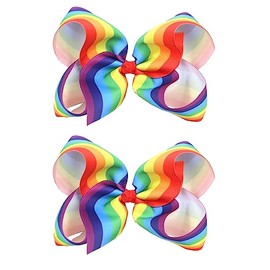 Rainbow Hair Bow Clips for Women Girls Gay Pride Day Rainbow Hair Accessories TSFJ52 (2pcs 6inch Clip)