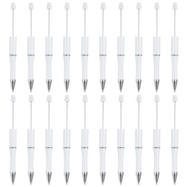 PATIKIL Beadable Pens, 20 Pack Black Ink Plastic Bead Pen Creative DIY Ballpoint Pens for Teacher Office DIY Crafts Party Decorations Handmade Supplies, White