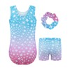 JiAmy Gymnastics Leotards for Girls, 3Pcs Sleeveless Athletic Outfit Sparkly