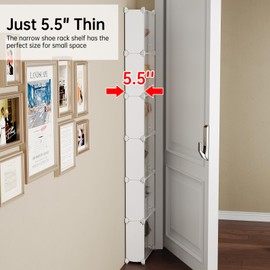 MAGINELS 6-Tier Slim Shoe Storage,Narrow Shoes Rack,Hidden Closet Organizer for Small Spaces,Tall shelf for Wall Behind Door,Entryway,White