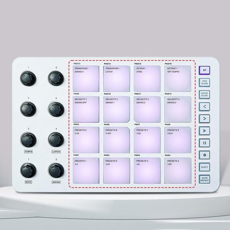 MIDI Controller, RGB Drum Pads 360° Rotating Knobs, 16 Pads,