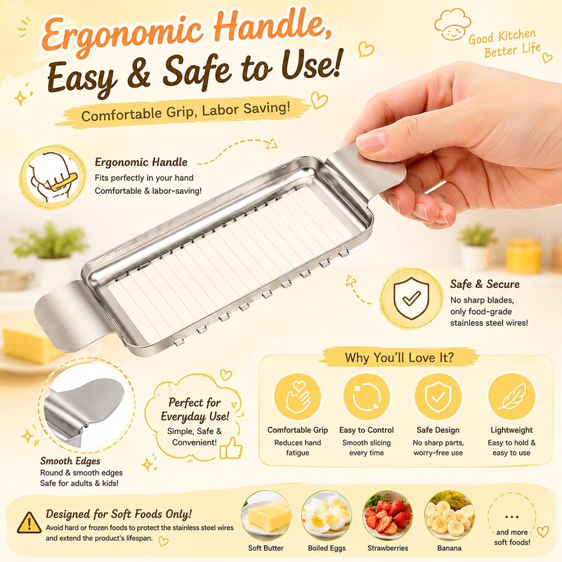 JAYVAR Cheese Slicer and Butter Cutter, 304 Stainless Steel Wire