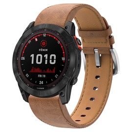 Strap for Fenix 8 47mm/Fenix 7/Fenix 6/Fenix 5, 22mm Leather Strap Replacement for Fenix 6 Pro, Fenix 5 Plus, Fenix 7 Solar, Forerunner 945, 935, Approach S62, S60, Instinct/Instinct 2, Quatix 6.5