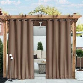 NICETOWN 2 Panels Blackout Patio Waterproof Outdoor Curtains, Thermal Insulated Top & Bottom Grommet & Back Tab Wind-Break Drapes Privacy for Pergola with Fixed Ropes, W52 x L72, Tan-Khaki
