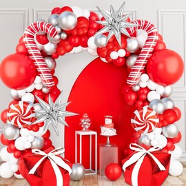 Red White Balloons Garland Kit,Red Balloons White Silver,Candy Balloons Gift Box Balloons for Anniversary Wedding Romantic Decorations Valentine's Day Decorations