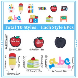 SUNNYCLUE 60Pcs Teacher Shoe Charms Bulk Flat Back PVC Shoe Charm School Best Teacher Students Shoe Decoration Charms Teacher Appreciation Gifts Letter ABC Shoe Charm for Men Women Shoe Ornaments