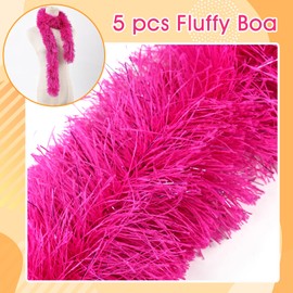 FeelfunFeather 5pcs Feather Boa - Hot Pink 5 Ft Artificial Fluffy Boas Bulk for Wedding Birthday Tea Party Christmas Costume Decor