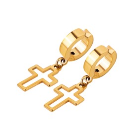 Hinvan Clip On Earrings for Men Women Boys Girls Kids 5 Pairs Set, Stainless Steel Fake Non Piercing Hoop Earrings Men Women Dangle, Cross Earrings for Women Men Non Pierced Earrings Magnetic Earrings