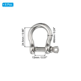 PATIKIL Screw Pin Shackle 6mm 1/4" 485lb, 6Pcs 304 Stainless Steel Forged Bow Shackle Marine Grade for Chains Wire Rope Outdoor, Silver