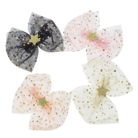 Baluue 4pcs Small Bow Hair Clips for Girls Mesh and Organza Design Birthday Party Accessories and Safe Hair Styling Tools and Light