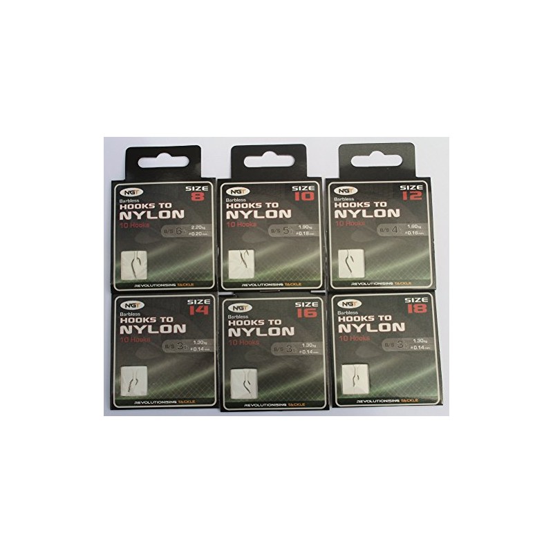 60 Coarse Barbless Hooks to Nylon-6 sizes carp/coarse fishing