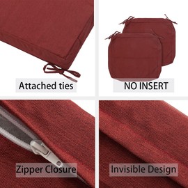 Water-Resistant Outdoor Patio Cushion Cover with Ties Set of 2,Cushion Slip Cover, Patio Furniture Cushion Chair Seating Cover for Swing Cushion -Only Cover（24x22x4 Inch, Red）