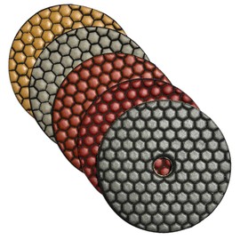 5" Dry Stone Polishing Pads Set (50, 100, 200, 400, 800 Grit) - for Granite, Marble, Concrete Countertops