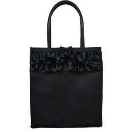 Kowei Store L105 Tote Bag, Large Capacity, Formal Party Bag, Vertical, Ribbon & Frills, Weddings, School Entrance Ceremonies, Graduation Ceremonies, Moms, Black